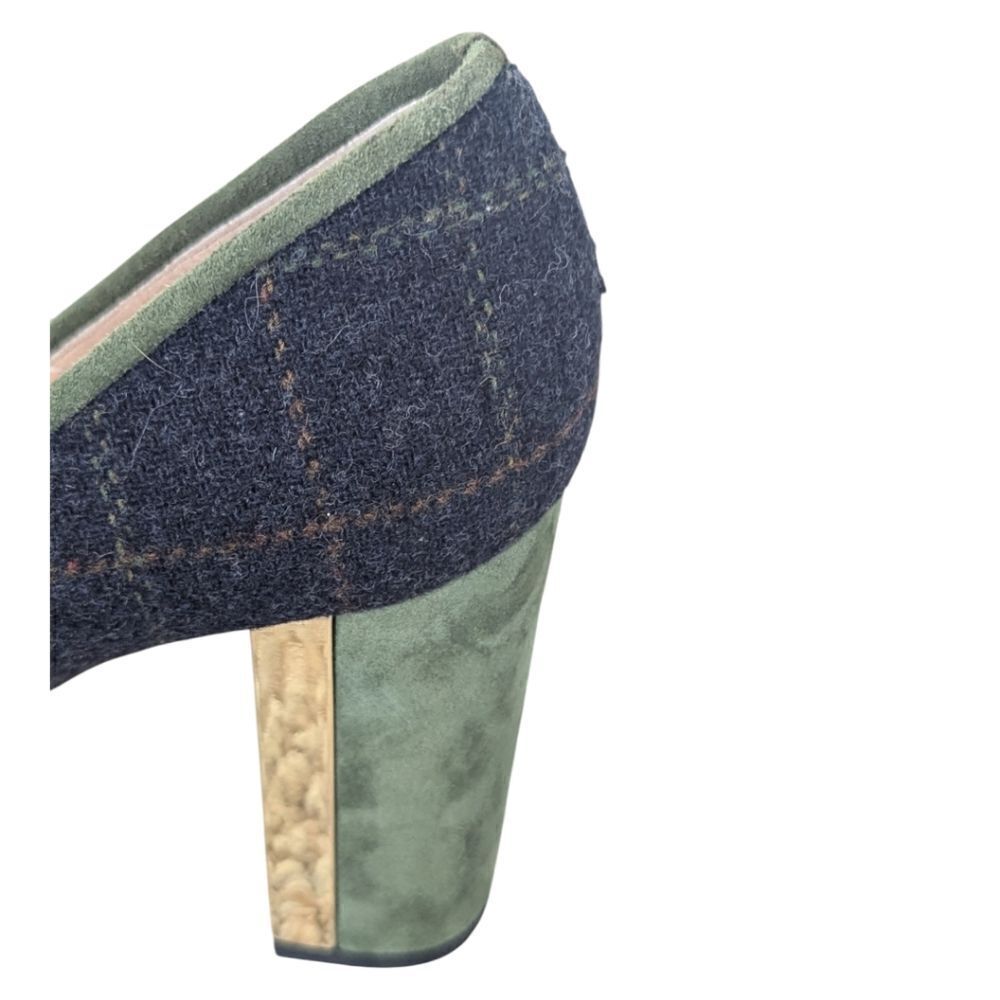 Hannibal Laguna Women's EU 40 Navy Wool Tartan Plaid Suede Pumps Square Toe - Picture 8 of 11